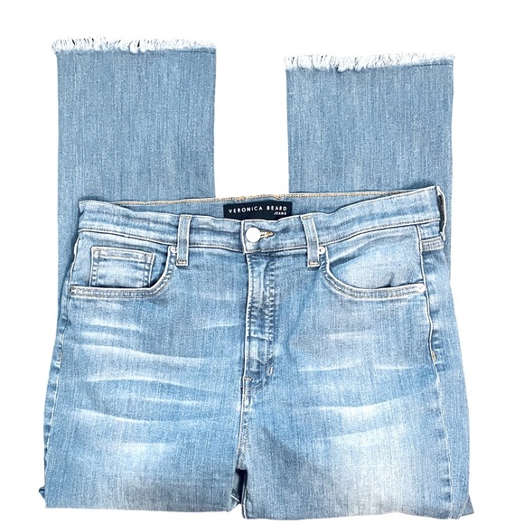 Veronica Beard Carly High Rise Kick Flare Raw Hem Blue Jean Sunrise Wash Size 30 - Picture 5 of 11